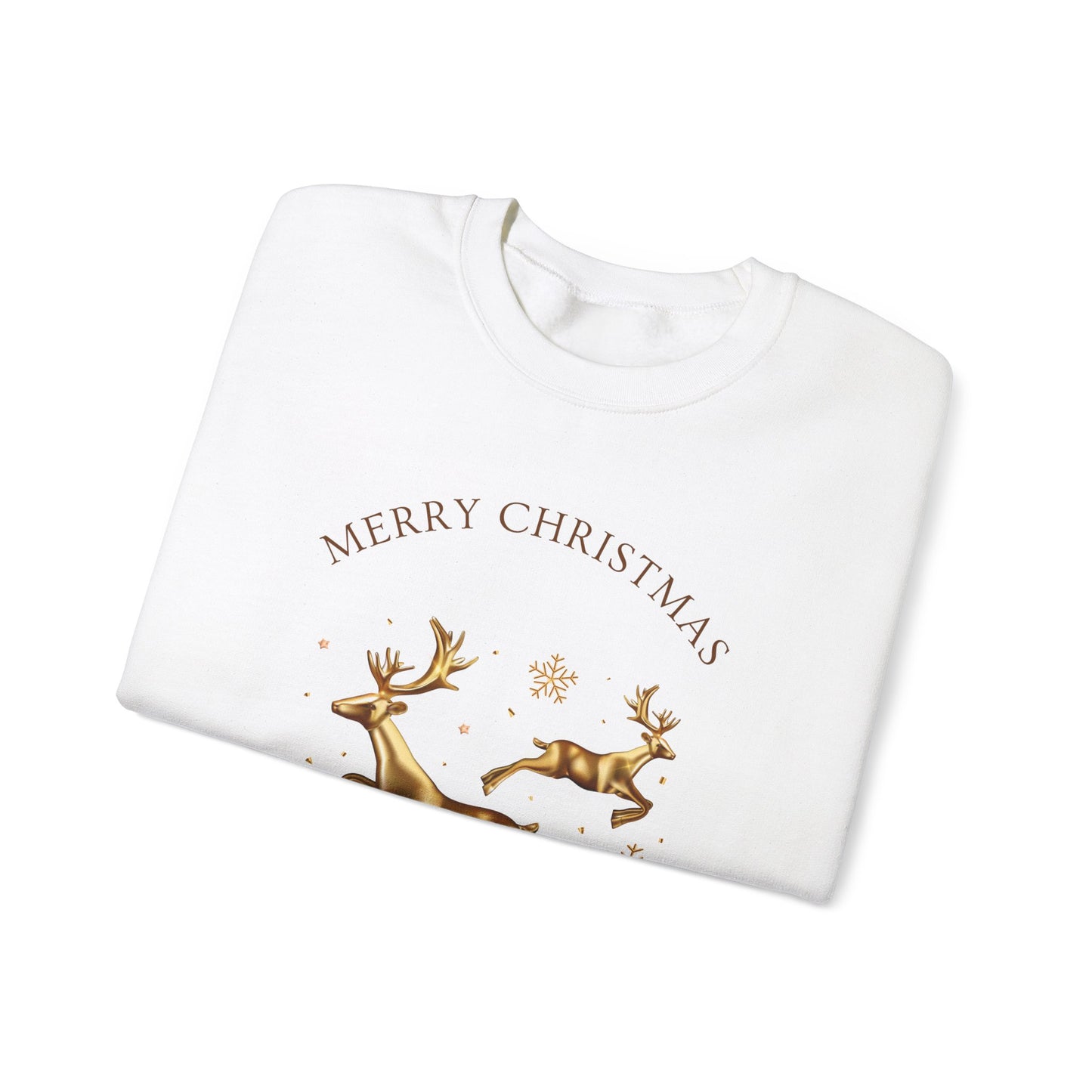 Unisex Heavy Blend Crewneck Sweatshirt Leaping Gold Reindeer 🎄✨ Merry Christmas & Happy New Year