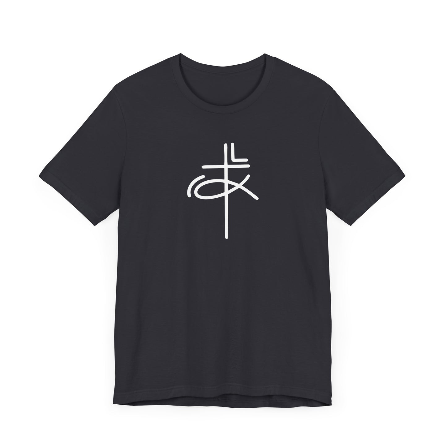 Crucifix Ichthys Jesus Fish White Print Unisex Jersey Short Sleeve Tee