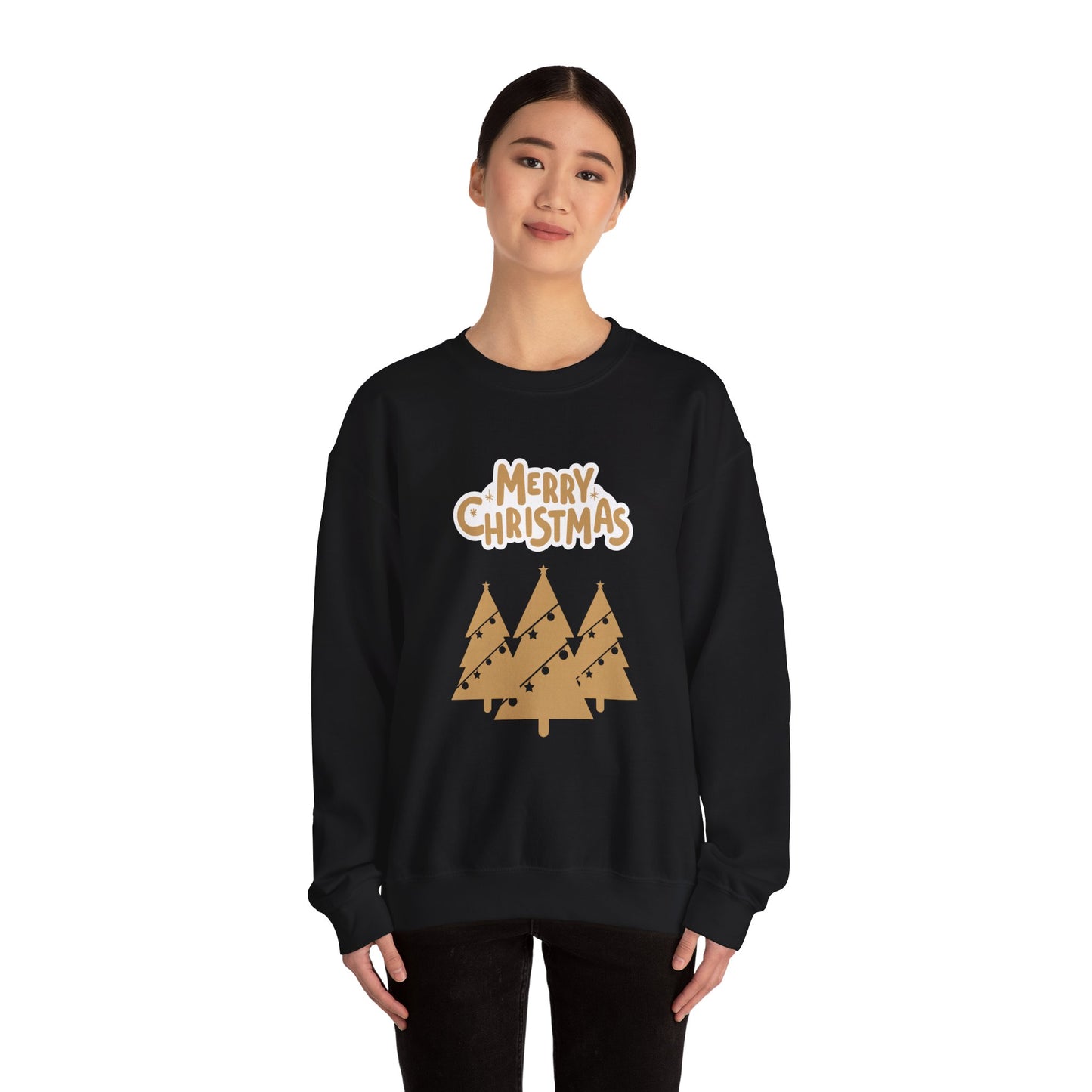 Unisex Heavy Blend Crewneck Sweatshirt Merry Christmas Gold Trees 🎄✨💛