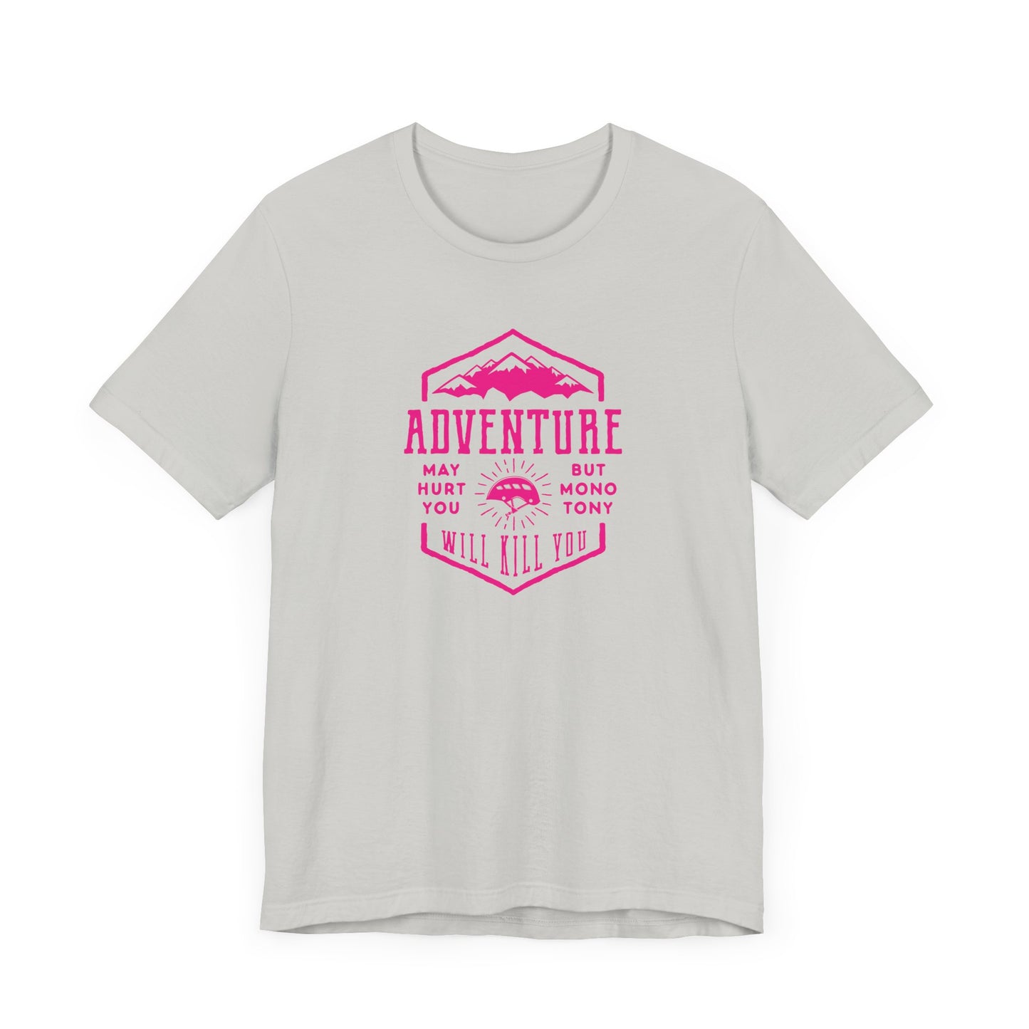 Unisex Jersey Short Sleeve Tee "Adventure" Pink Print