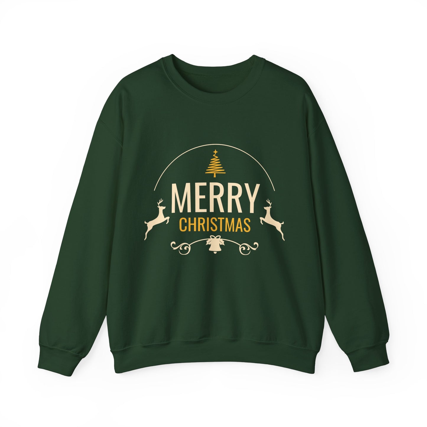 Unisex Heavy Blend Crewneck Sweatshirt Merry Christmas with Leaping Reindeer 🎄🦌