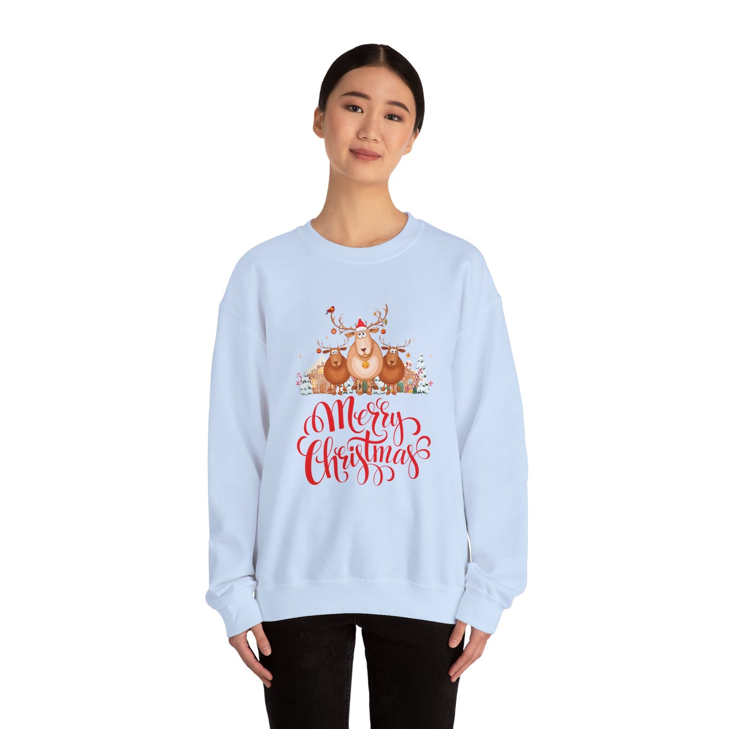 Unisex Heavy Blend Crewneck Sweatshirt Merry Christmas with Reindeer 🎄🦌✨