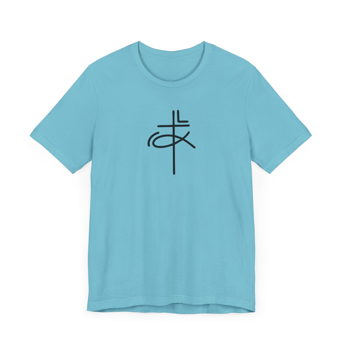 Unisex Jersey Short Sleeve Tee Crucifix Ichthys "Jesus Fish" Black Print