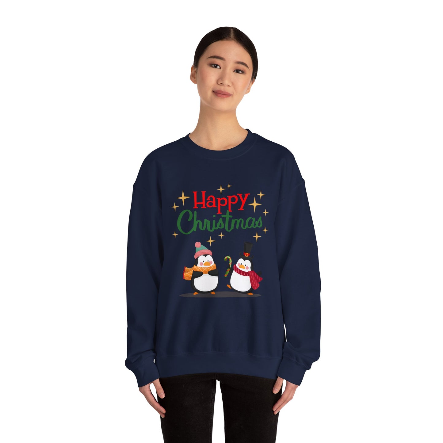 Unisex Heavy Blend Crewneck Sweatshirt Happy Christmas with Penguins 🎄🐧✨