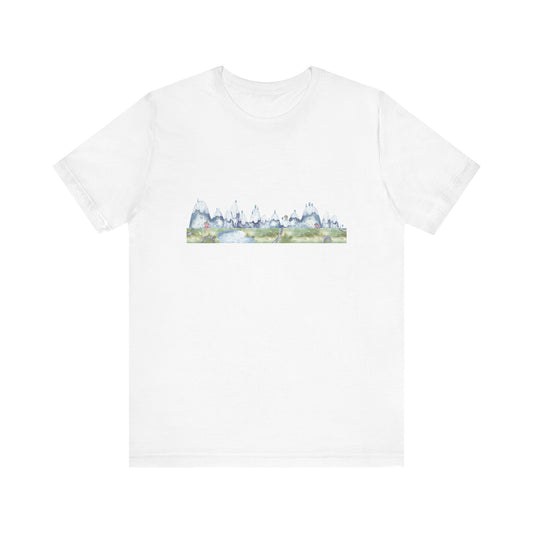 Unisex Jersey Short Sleeve Tee Winter Wonderland Snowy Mountains & Cozy Charm