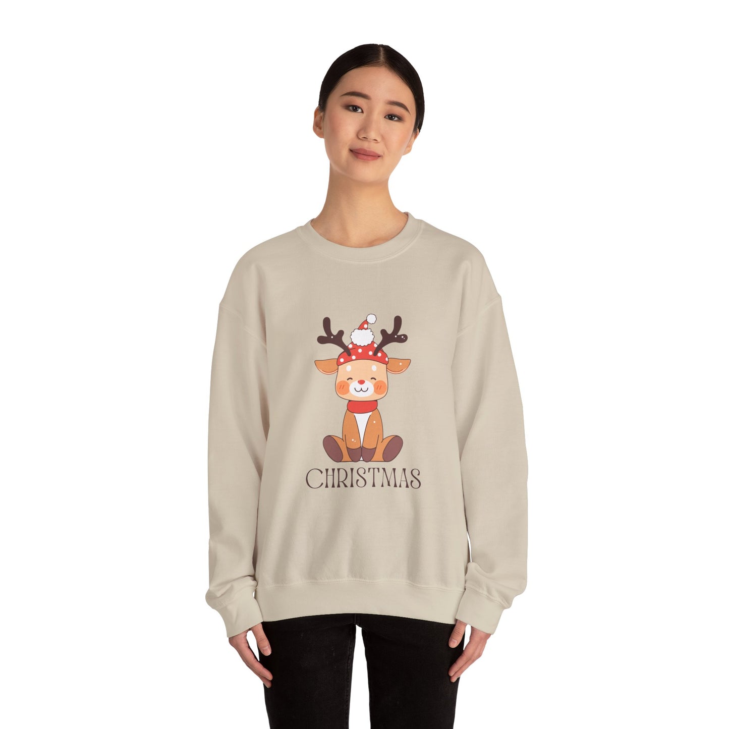 Unisex Heavy Blend Crewneck Sweatshirt Sitting Deer with Christmas 🎄🦌✨