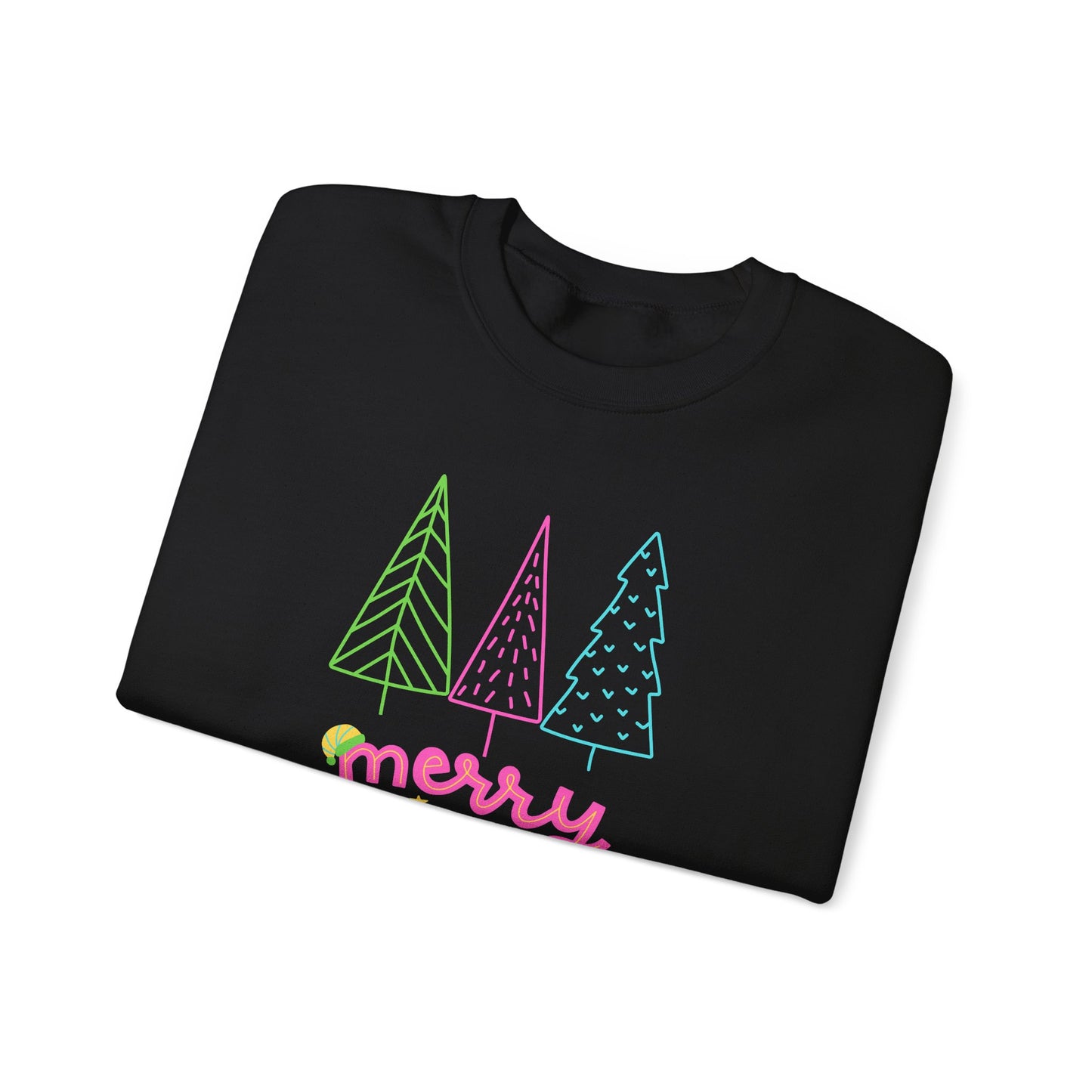 Unisex Heavy Blend Crewneck Sweatshirt Neon Christmas Trees 🎄✨🌈