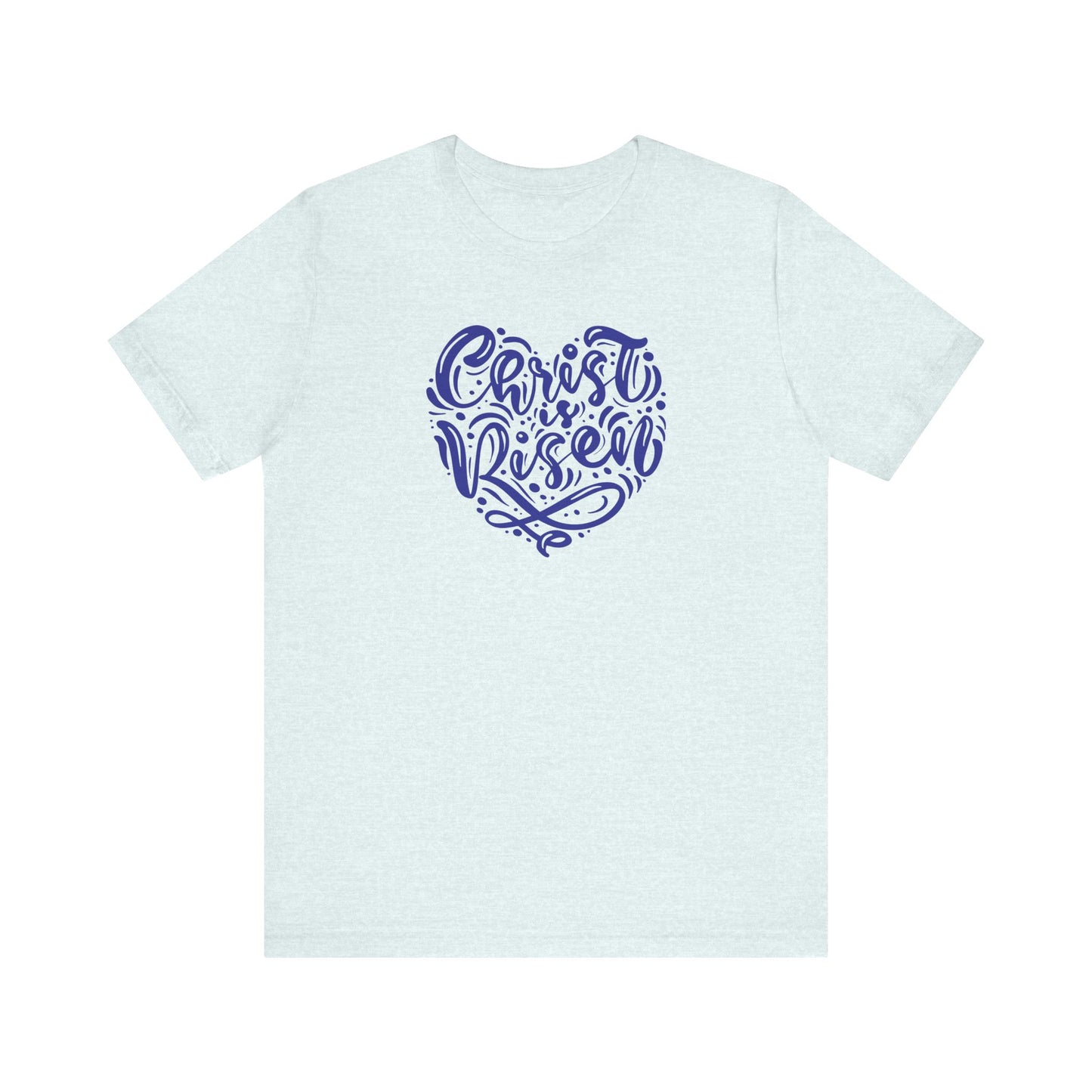 Unisex Jersey Short Sleeve Tee Easter 'Christ is Risen' Heart Shaped Navy Print