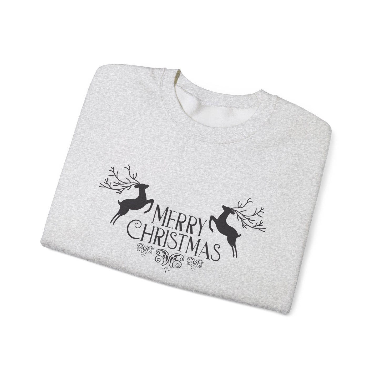 Unisex Heavy Blend Crewneck Sweatshirt Merry Christmas with Reindeer Motif 🎄🦌✨