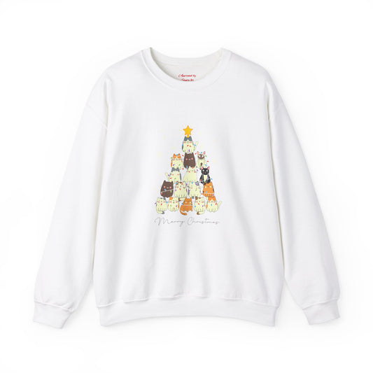 Unisex Heavy Blend Crewneck Sweatshirt Merry Christmas Cat Tree 🎄🐾✨