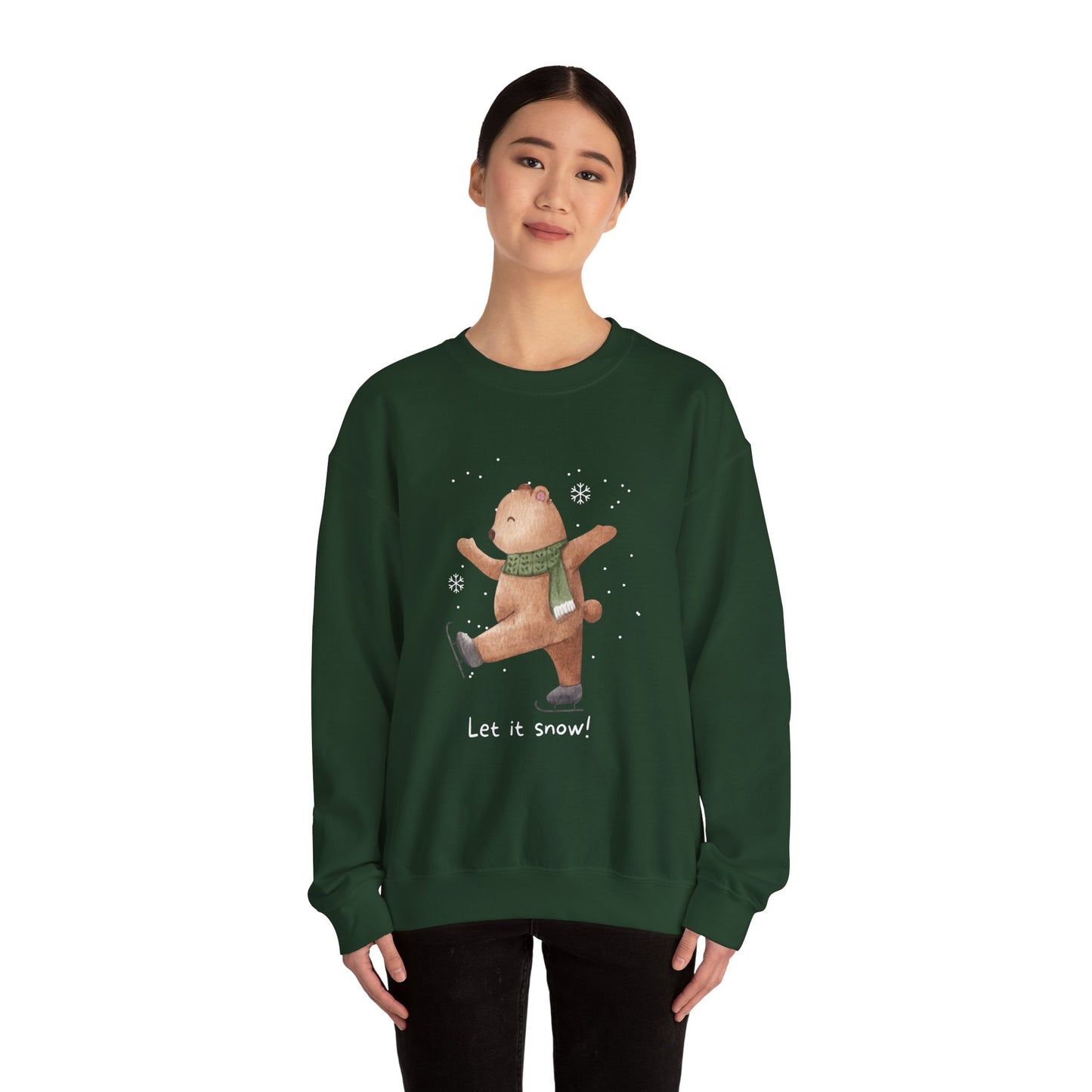 Unisex Heavy Blend Crewneck Sweatshirt Let It Snow Teddy Bear Ice Skating ❄️🐻