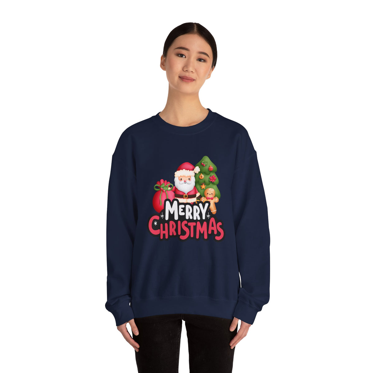 Unisex Heavy Blend Crewneck Sweatshirt  Merry Christmas with Santa & Gingerbread Man 🎅🍪✨