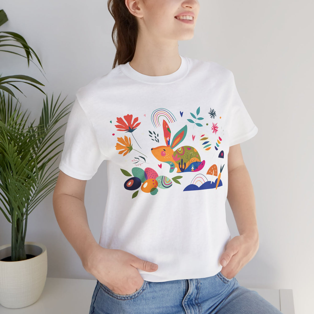 Hoppy Easter Colorful Boho Spring Collage Unisex Jersey Short Sleeve Tee