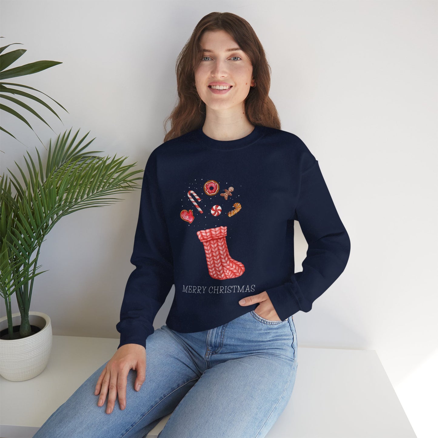 Cozy Christmas Sock 🎄🧦🍩 Unisex Heavy Blend Crewneck Sweatshirt