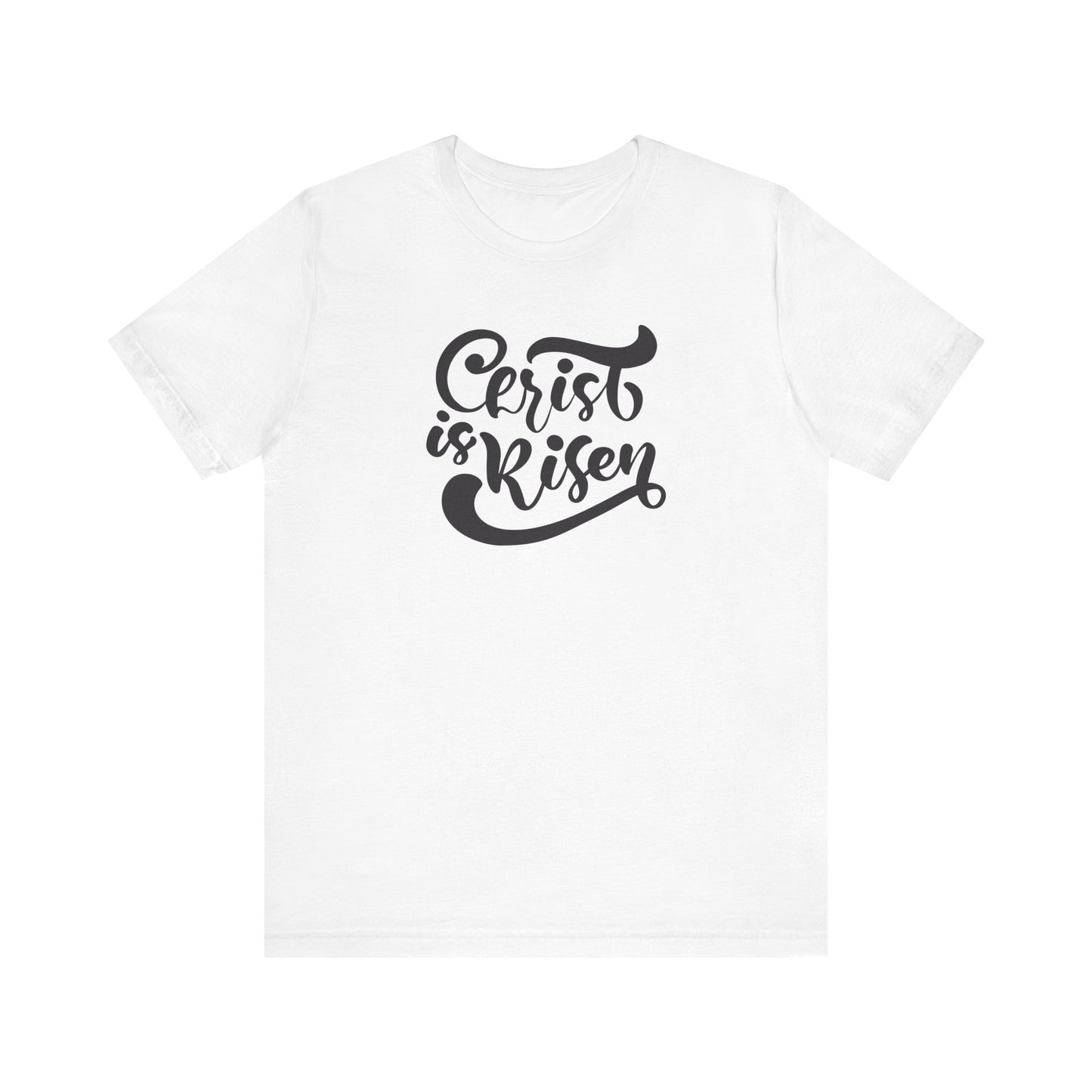 Unisex Jersey Short Sleeve Tee Easter 'Christ is Risen' Black Print