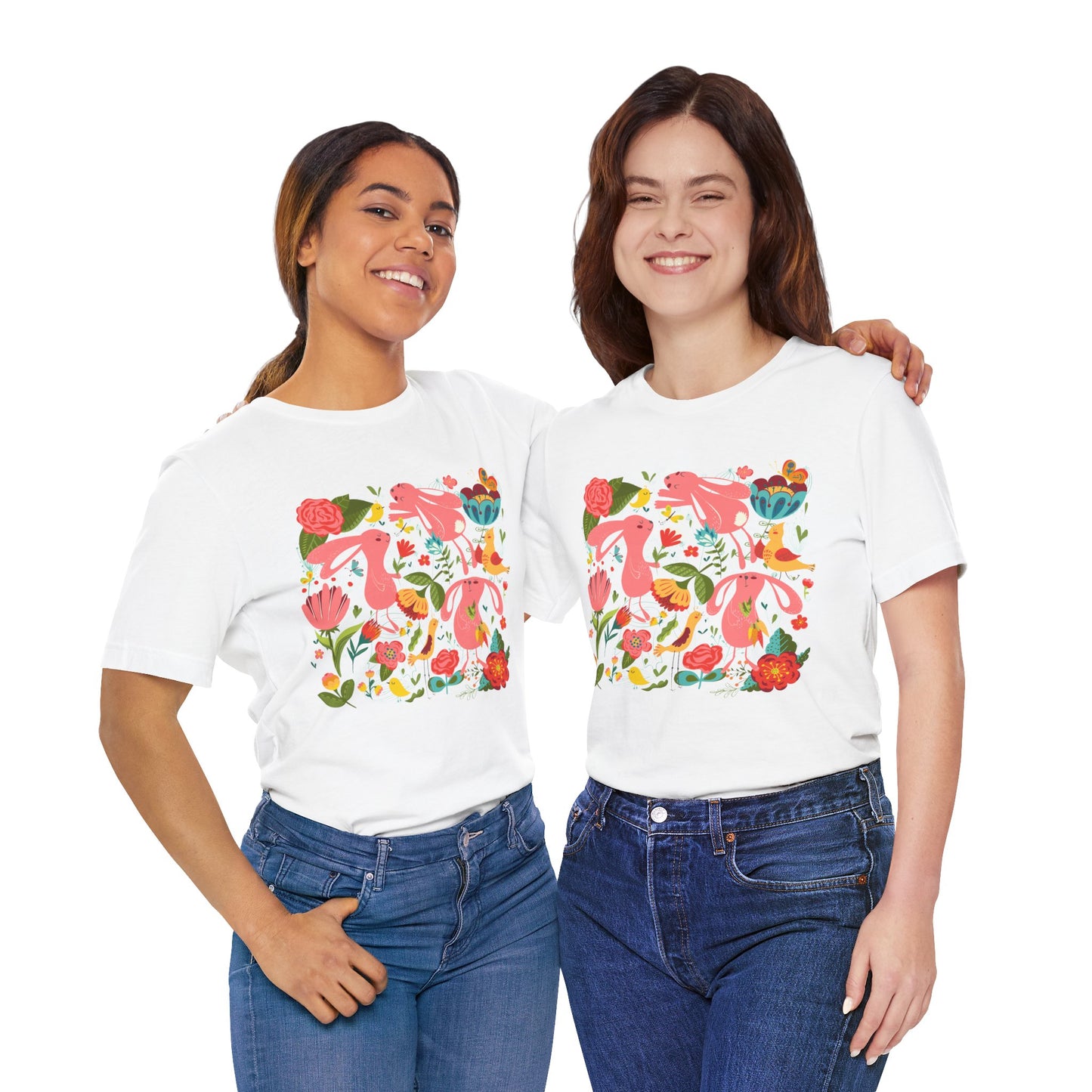Bunny Bonanza Colorful Boho Easter Rabbit Trio Unisex Jersey Short Sleeve Tee