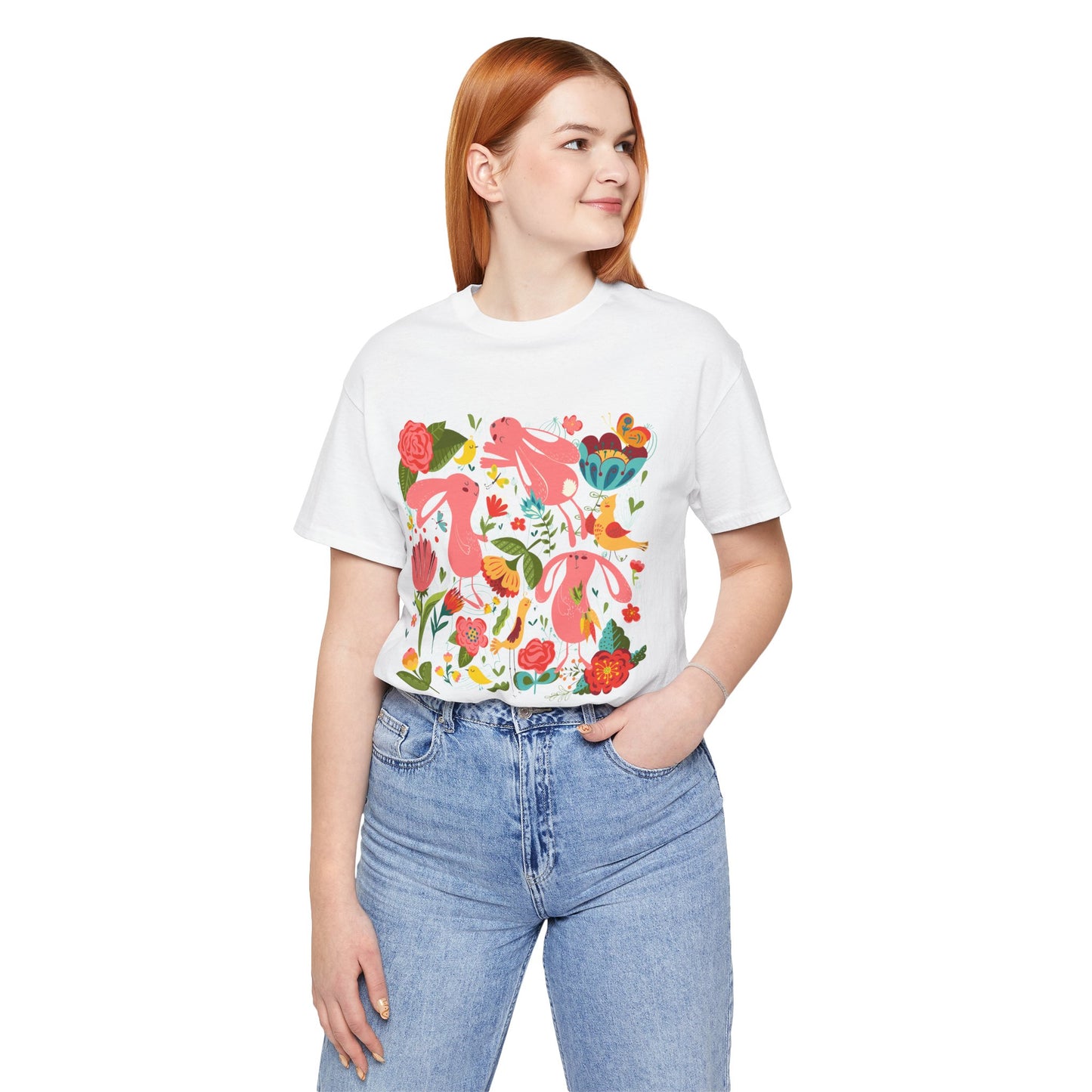 Bunny Bonanza Colorful Boho Easter Rabbit Trio Unisex Jersey Short Sleeve Tee