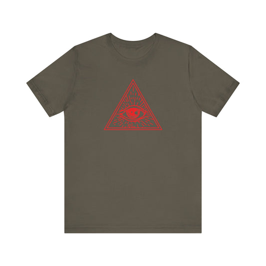 Unisex Jersey Short Sleeve Tee "Eye of Providence" All Seeing Eye Red Print