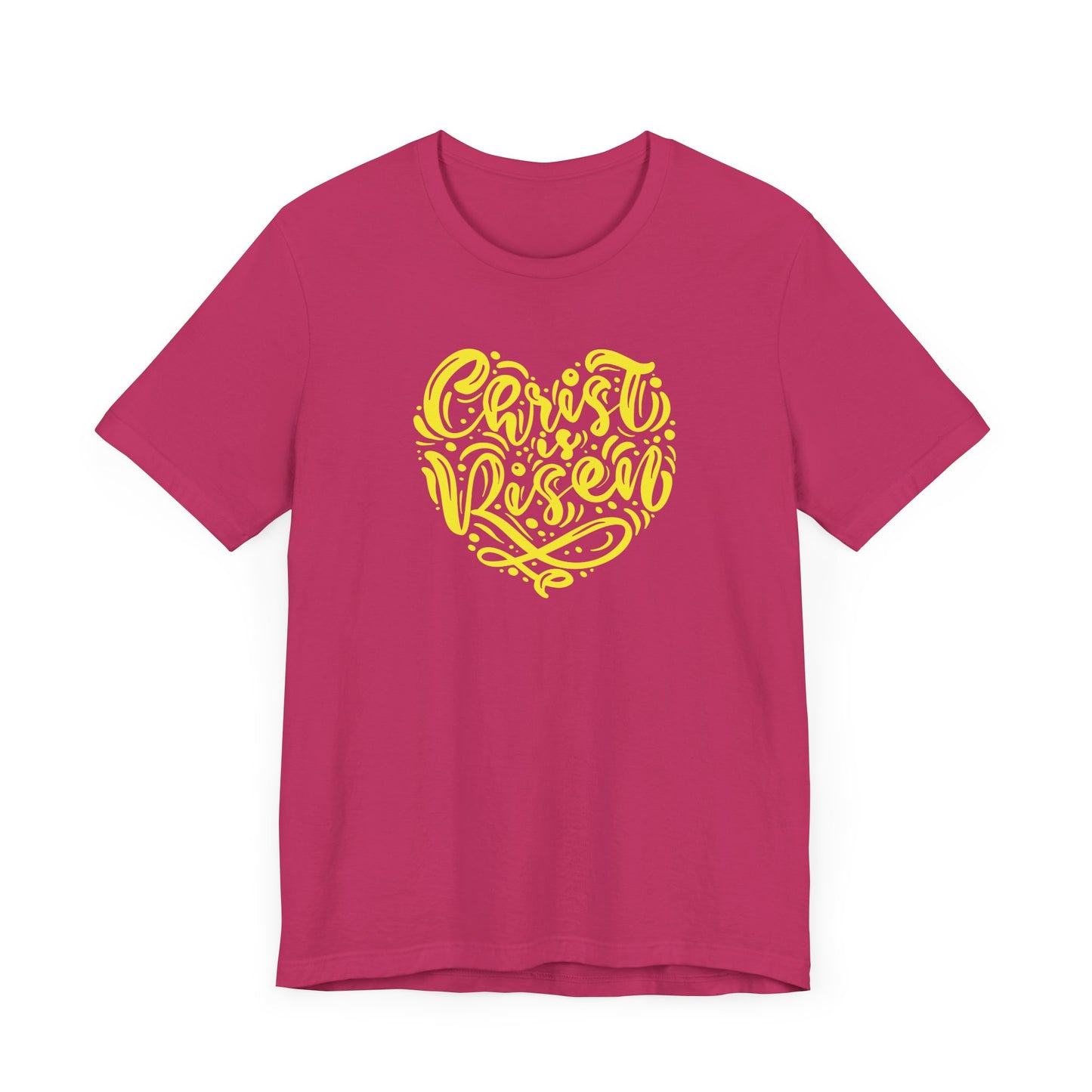 Unisex Jersey Short Sleeve Tee Easter 'Christ is Risen' Heart Shaped Yellow Print