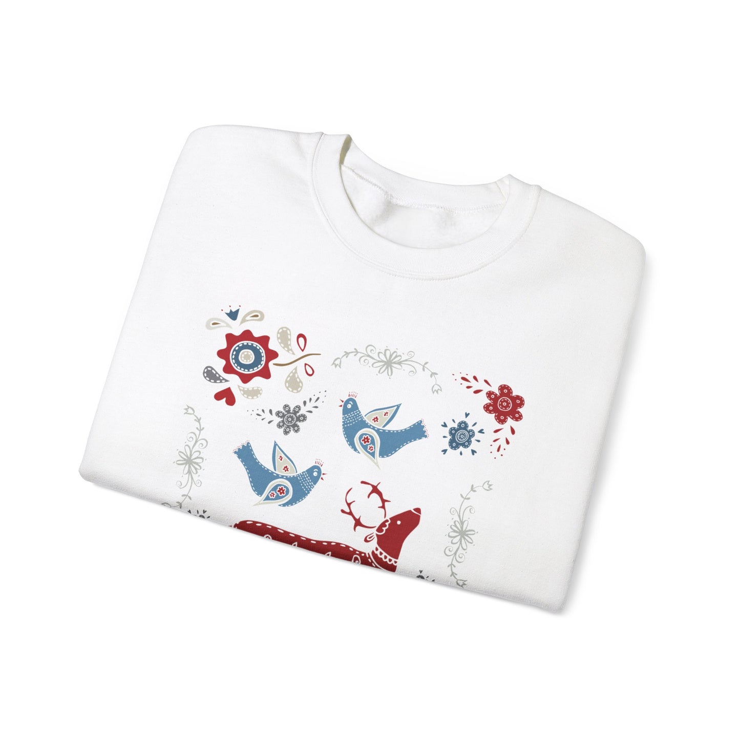 Unisex Heavy Blend Crewneck Sweatshirt Folk-Art Collage of Winter Wonders ❄️🦌🌸