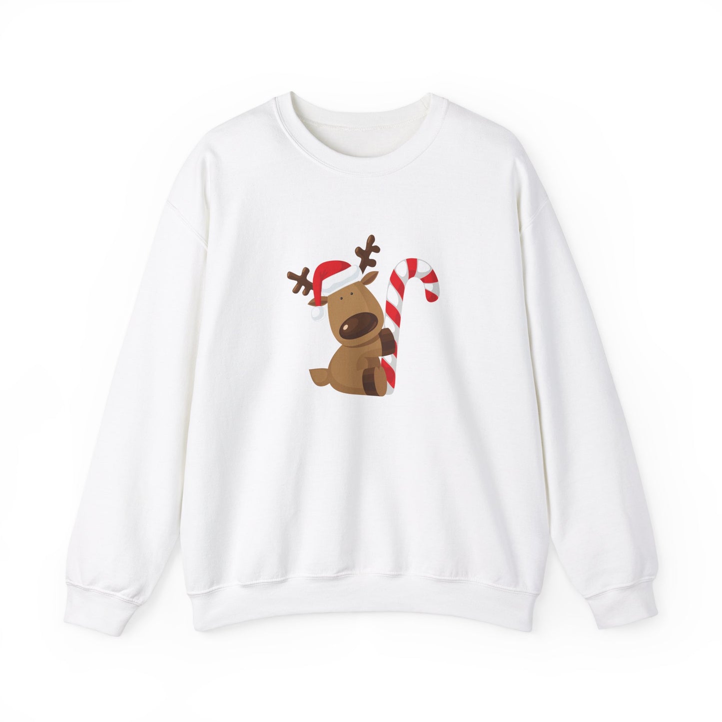 Unisex Heavy Blend Crewneck Sweatshirt Adorable Deer with Candy Cane 🎅🍭✨