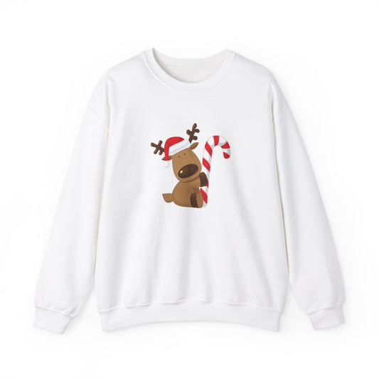 Unisex Heavy Blend Crewneck Sweatshirt Adorable Deer with Candy Cane 🎅🍭✨