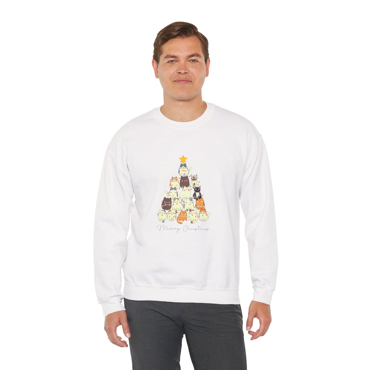 Merry Christmas Cat Tree 🎄🐾✨ Unisex Heavy Blend Crewneck Sweatshirt