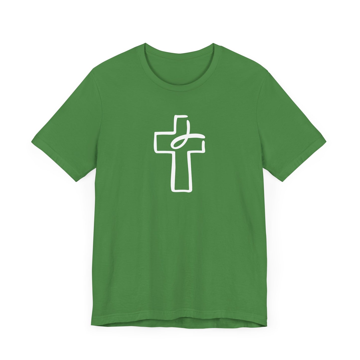 Crucifix Ichthys "Jesus Fish" White Print Unisex Jersey Short Sleeve Tee
