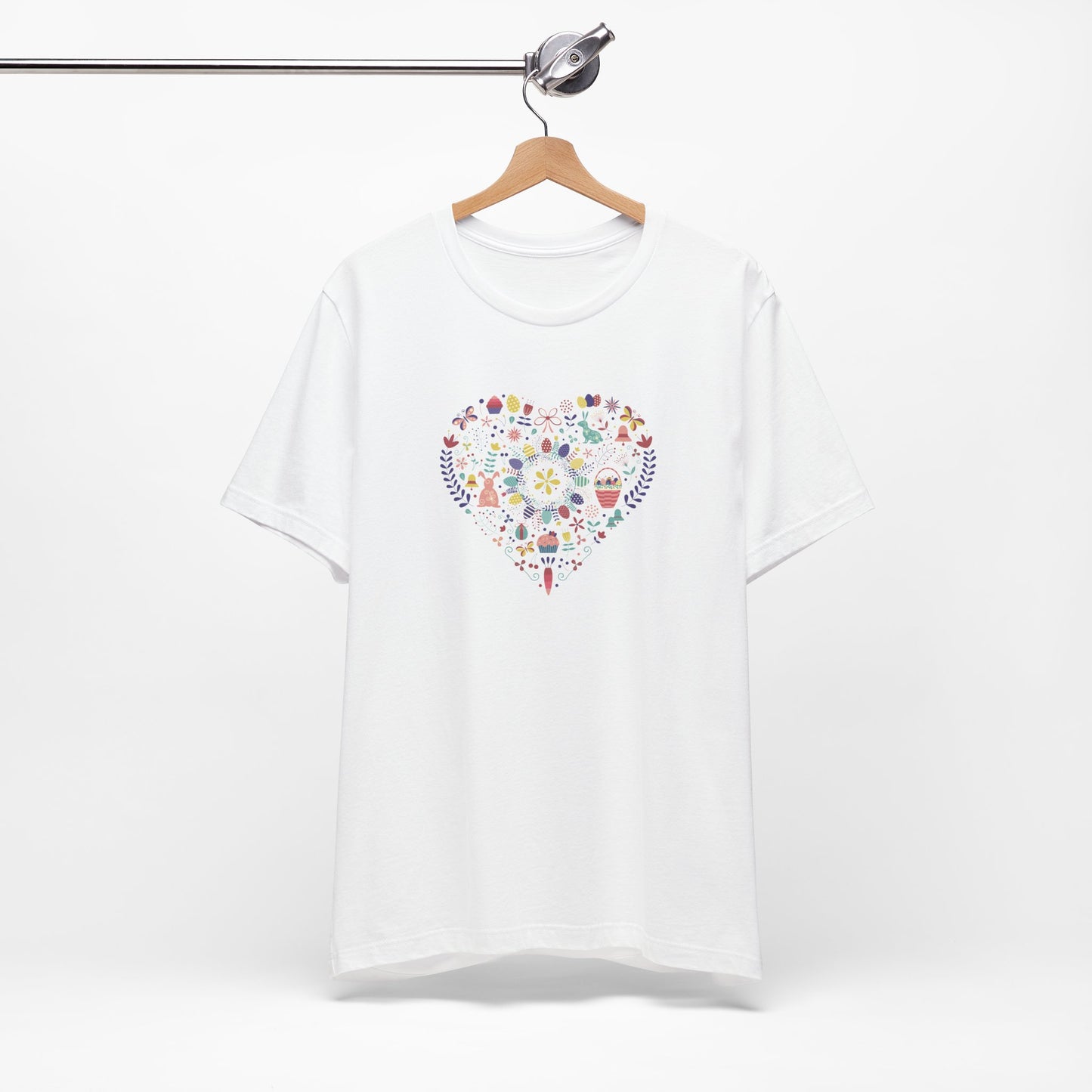 Hoppy Heart Colorful Easter Rabbit & Egg Collage Unisex Jersey Short Sleeve Tee