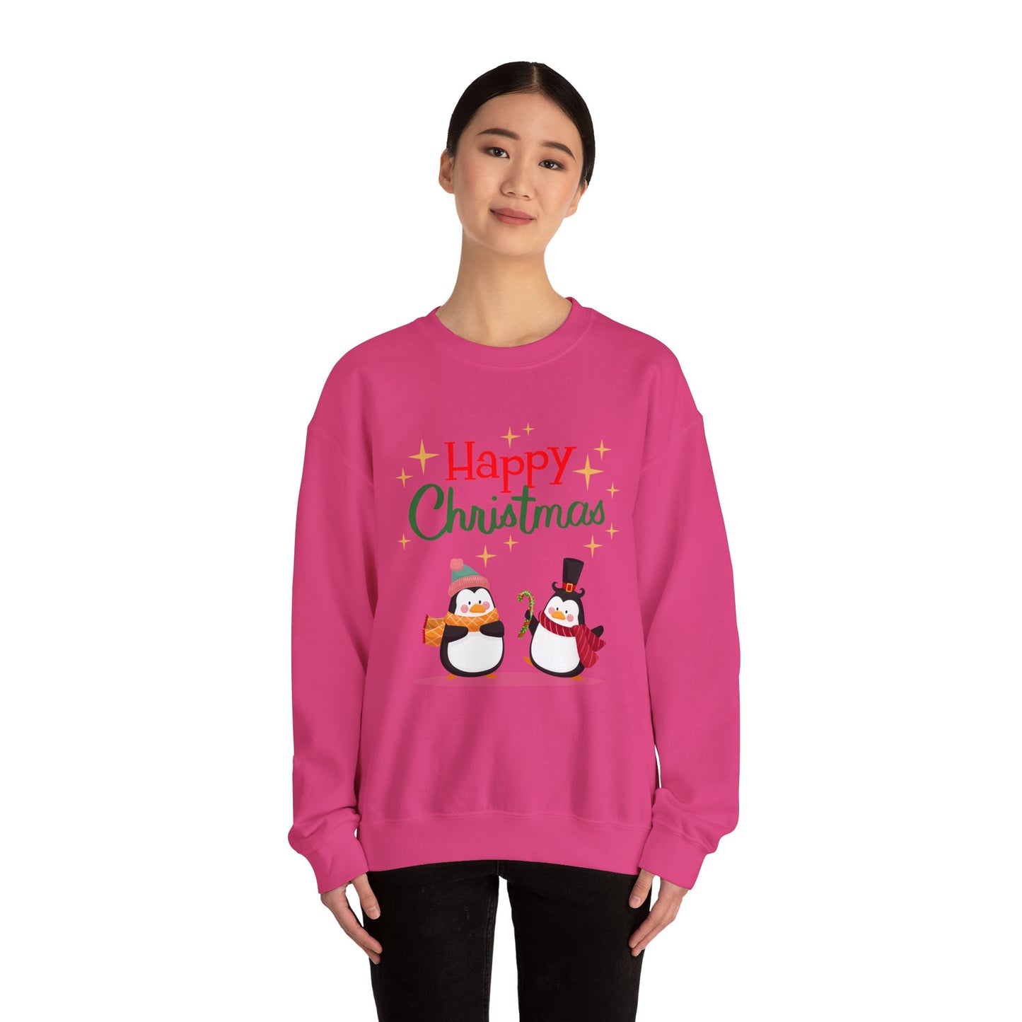 Unisex Heavy Blend Crewneck Sweatshirt Happy Christmas with Penguins 🎄🐧✨