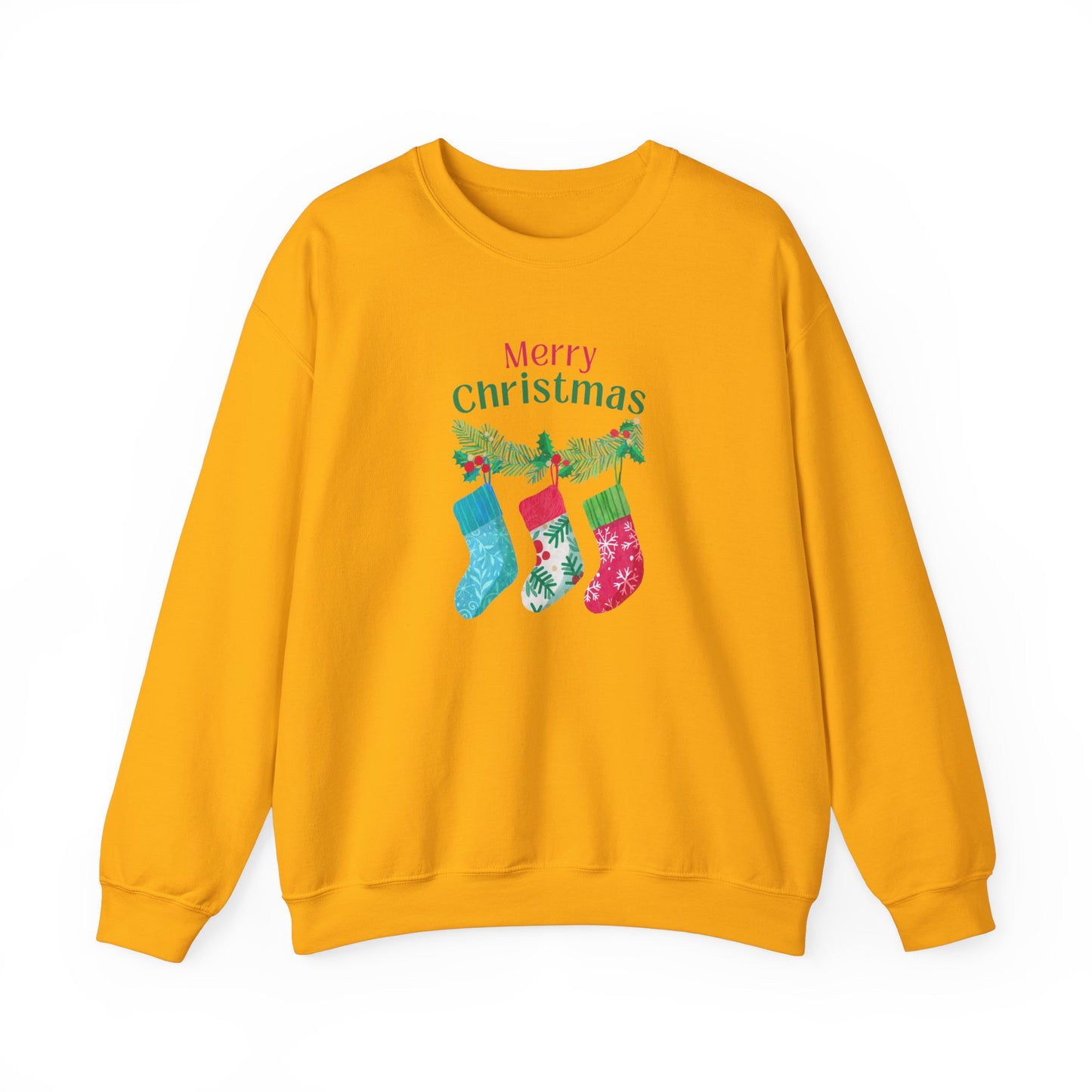 Unisex Heavy Blend Crewneck Sweatshirt Merry Christmas with Present Socks 🎄🎁✨