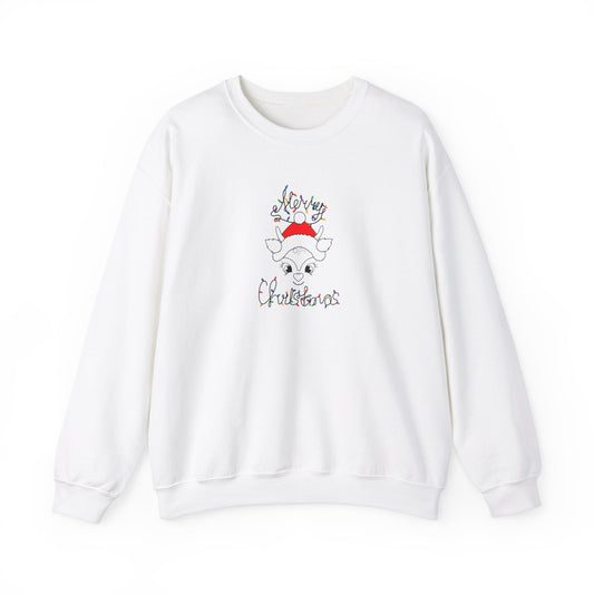 Unisex Heavy Blend Crewneck Sweatshirt Merry Christmas Deer in Santa Hat 🎅🦌✨