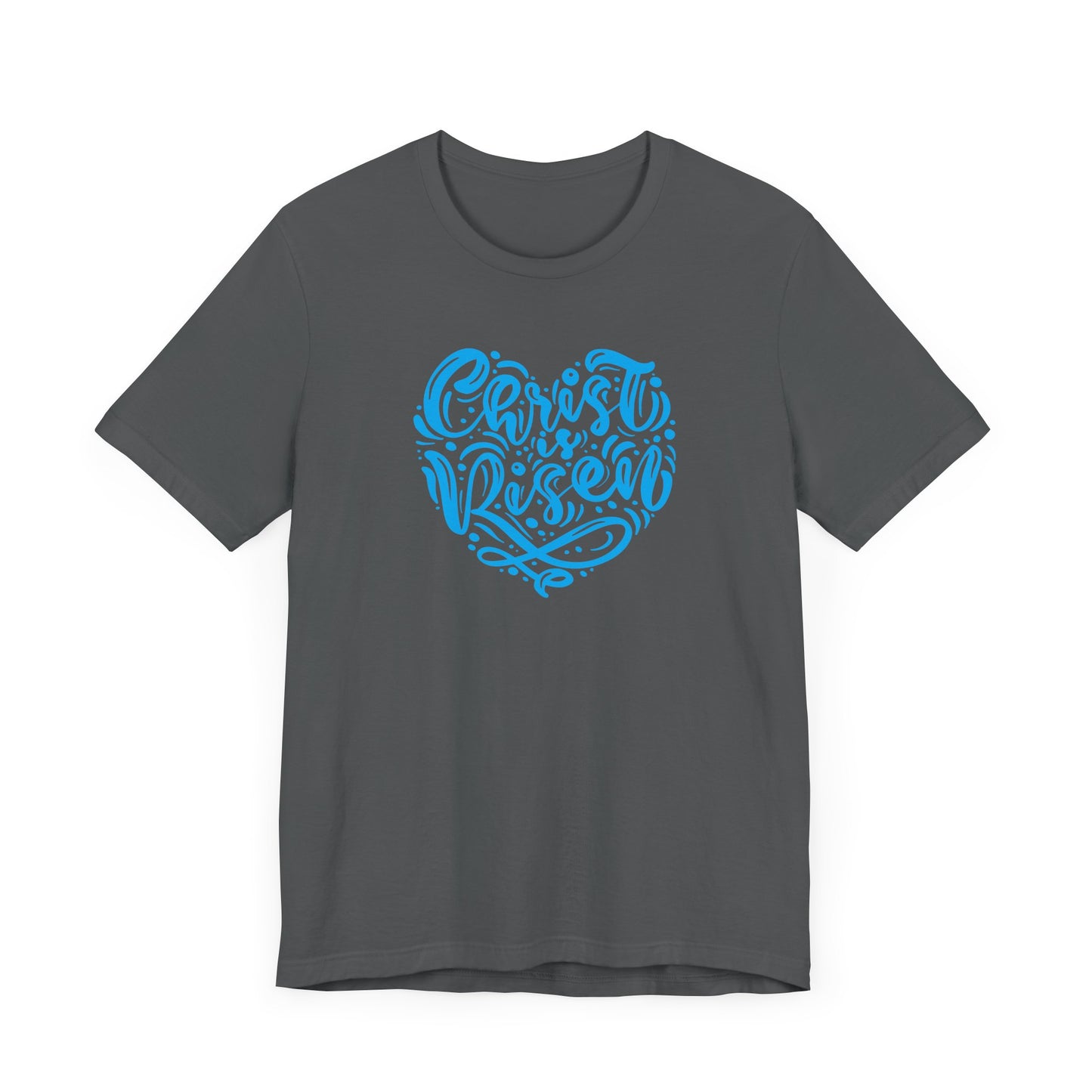 Unisex Jersey Short Sleeve Tee Easter 'Christ is Risen' Heart Shaped Blue Print