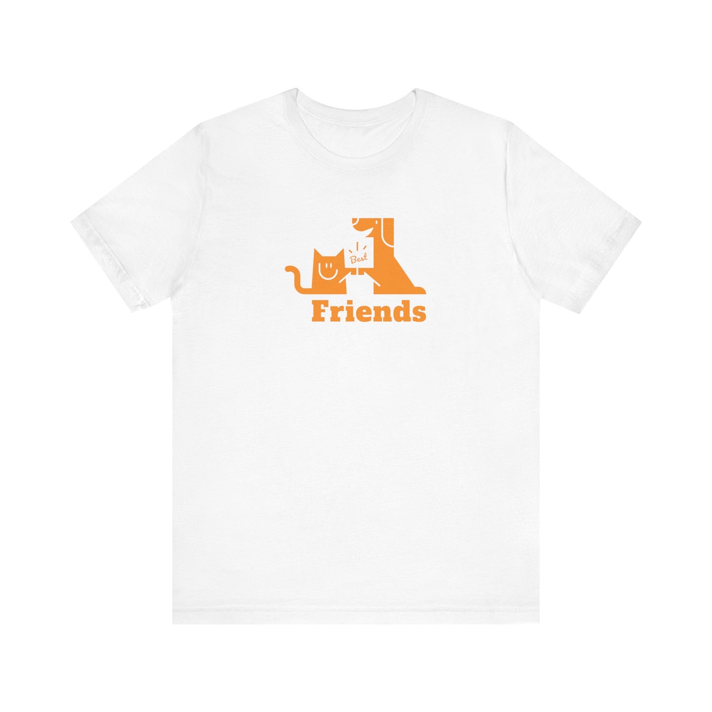 Unisex Jersey Short Sleeve Tee Cat & Dog Hi-5 Each Other Best Friends Orange Print