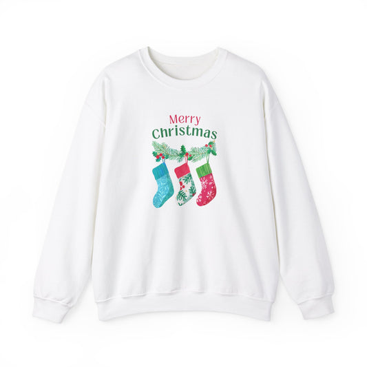 Unisex Heavy Blend Crewneck Sweatshirt Merry Christmas with Present Socks 🎄🎁✨