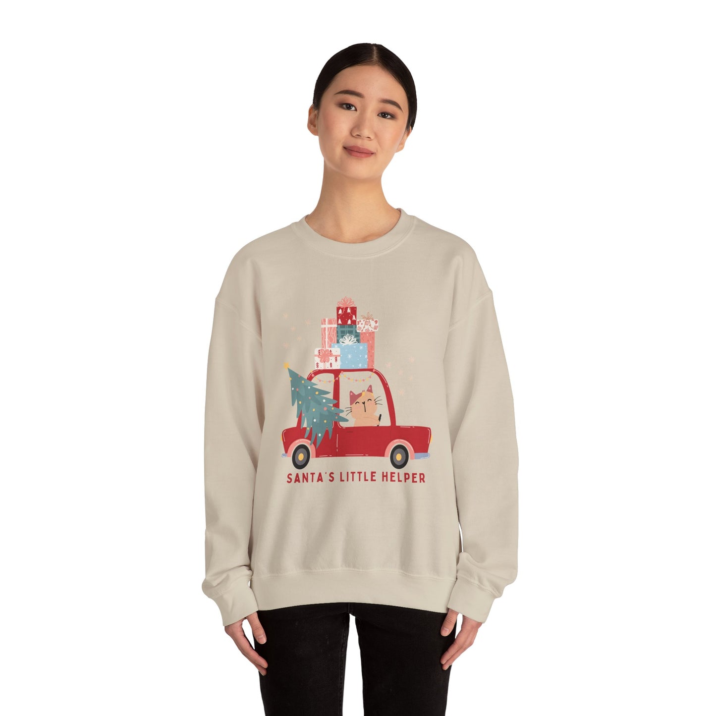 Unisex Heavy Blend Crewneck Sweatshirt Santa's Little Helper Cat Driving 🎄🚗🐱