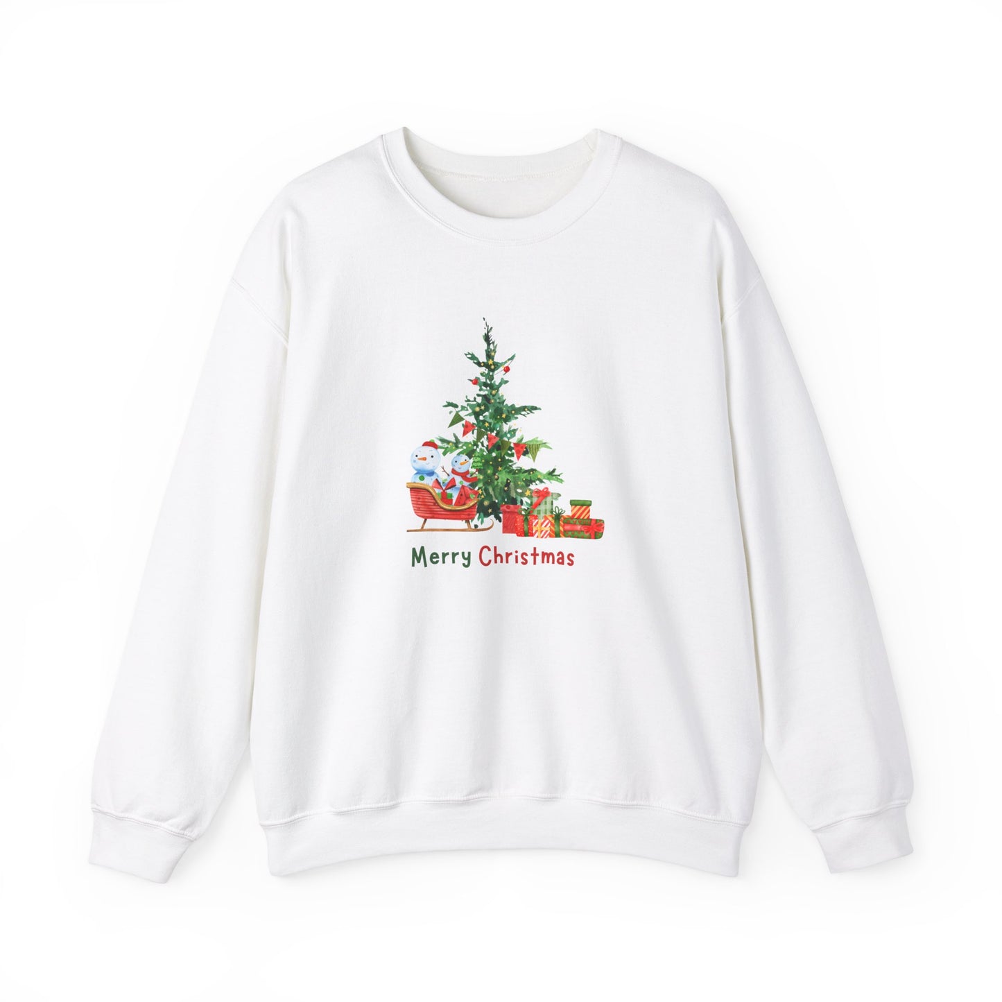 Unisex Heavy Blend Crewneck Sweatshirt Merry Christmas with Snowmen & Sleigh 🎄⛄🎁✨