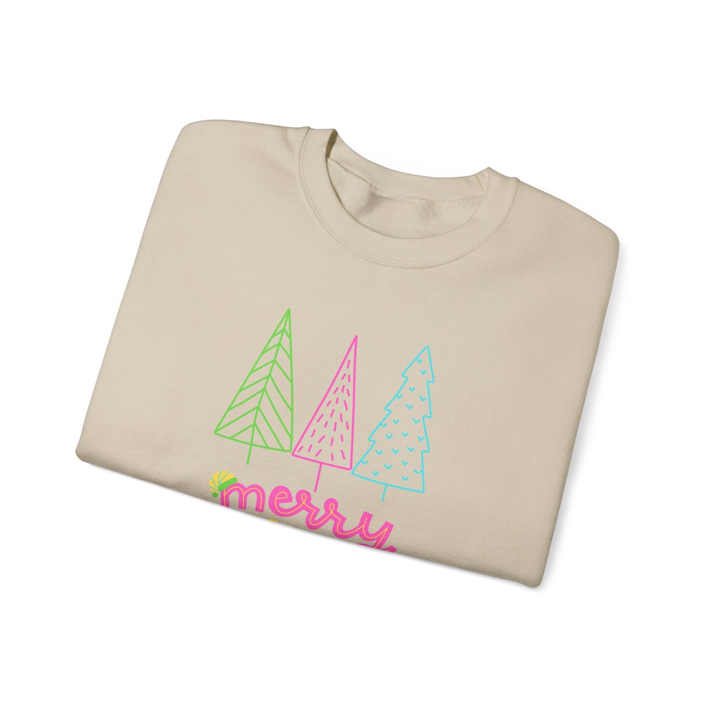 Unisex Heavy Blend Crewneck Sweatshirt Neon Christmas Trees 🎄✨🌈