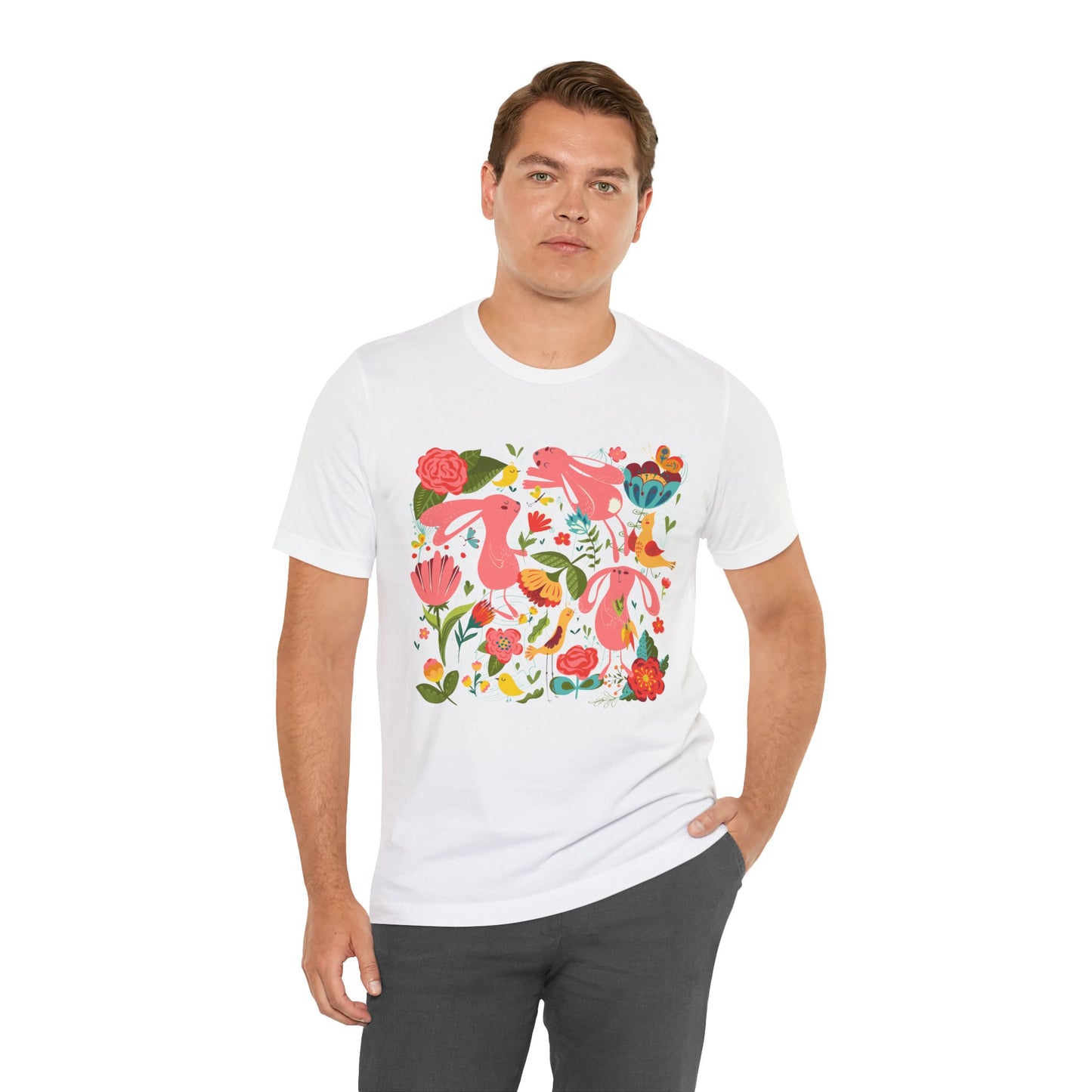 Bunny Bonanza Colorful Boho Easter Rabbit Trio Unisex Jersey Short Sleeve Tee