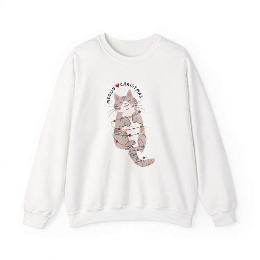 Meowy Christmas Cat 🎄🐱✨ Unisex Heavy Blend Crewneck Sweatshirt