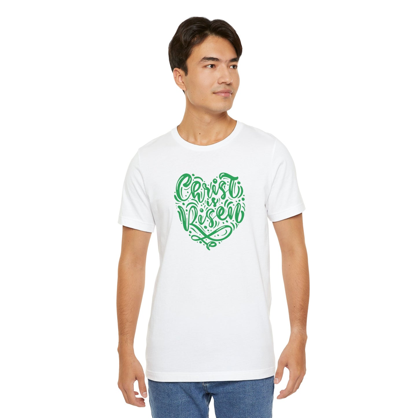 Christ is Risen Heart Shaped Green Print Unisex Jersey Short Sleeve Tee