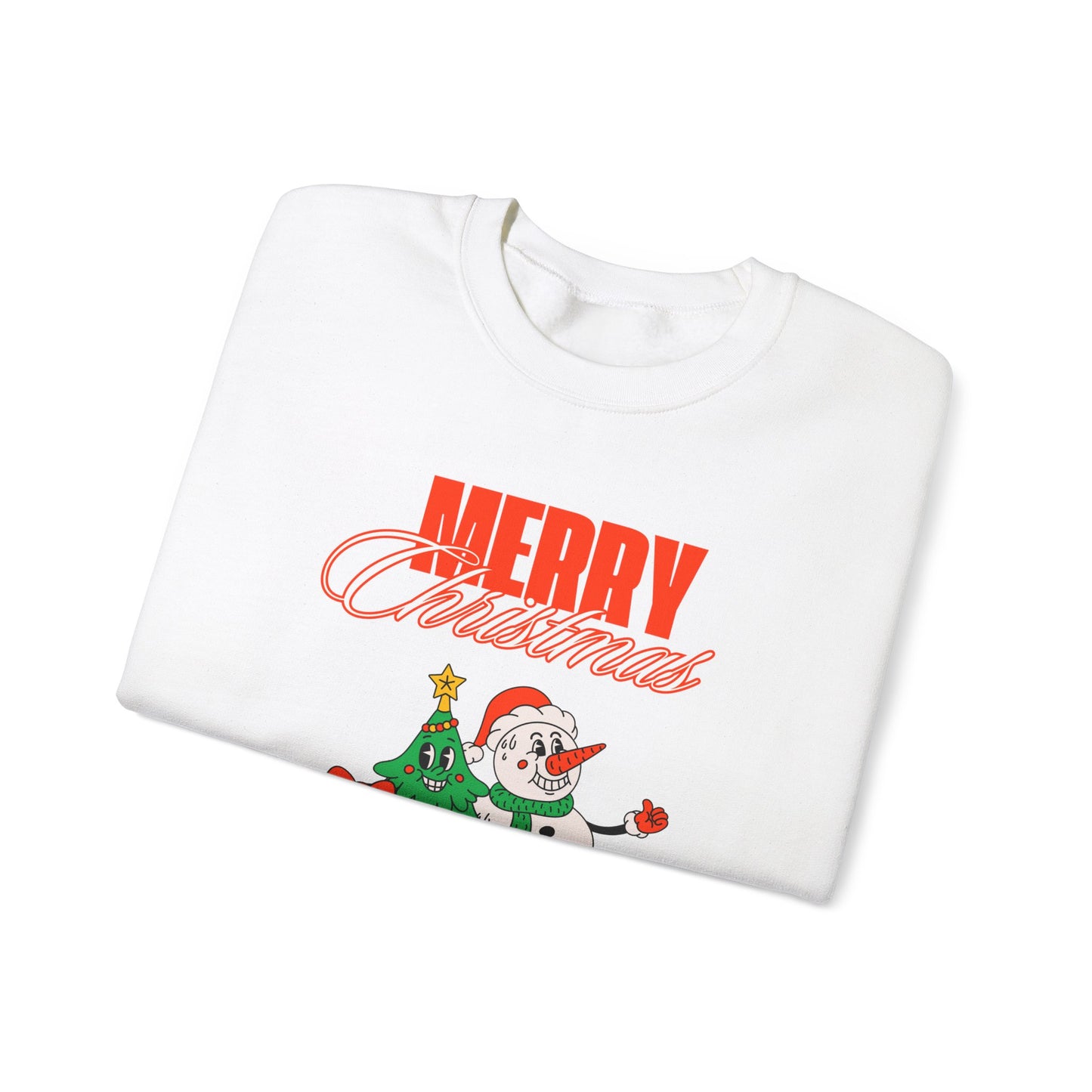 Unisex Heavy Blend Crewneck Sweatshirt Merry Christmas with Snowman & Tree 🎄☃️✨