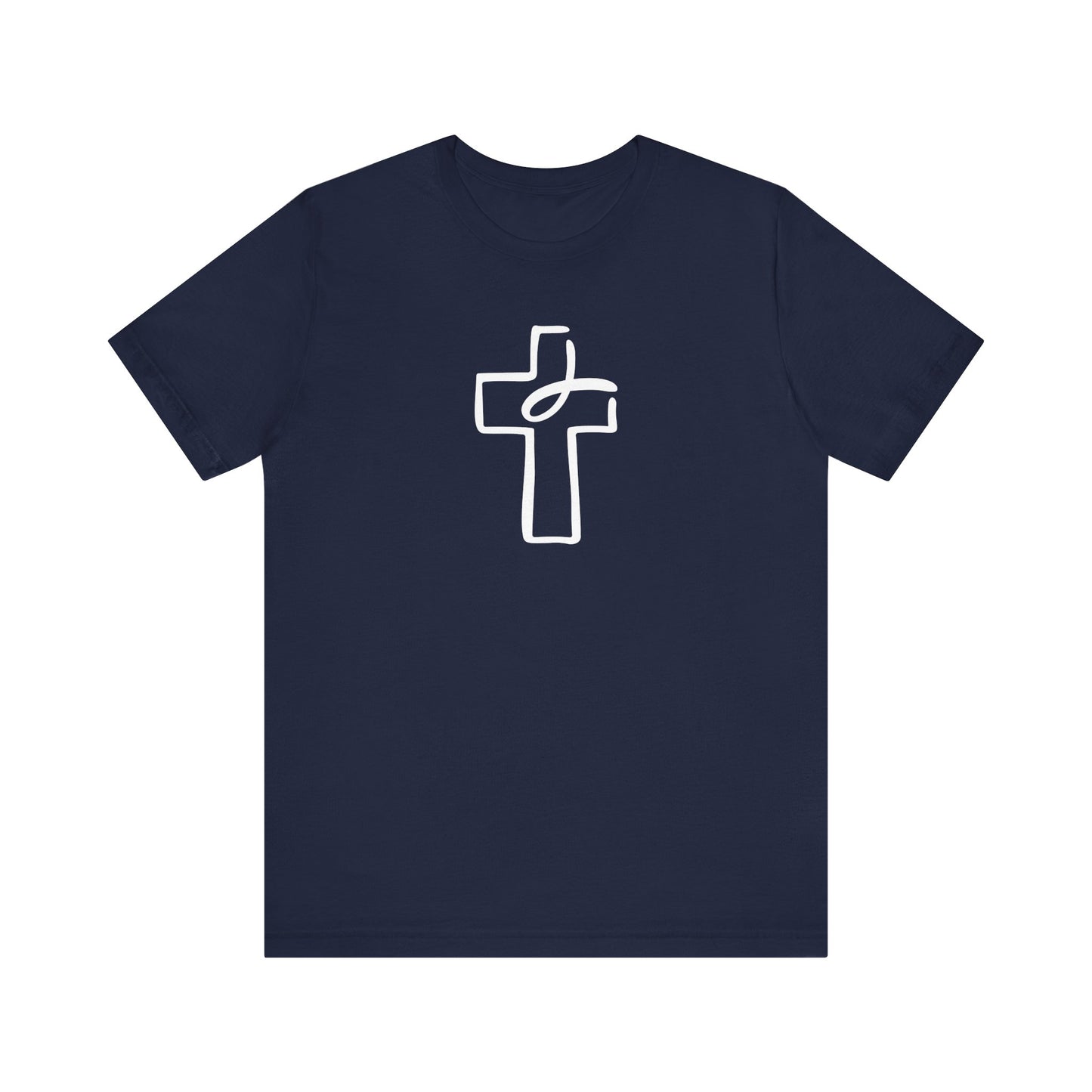 Crucifix Ichthys "Jesus Fish" White Print Unisex Jersey Short Sleeve Tee