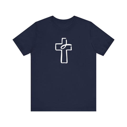 Crucifix Ichthys "Jesus Fish" White Print Unisex Jersey Short Sleeve Tee