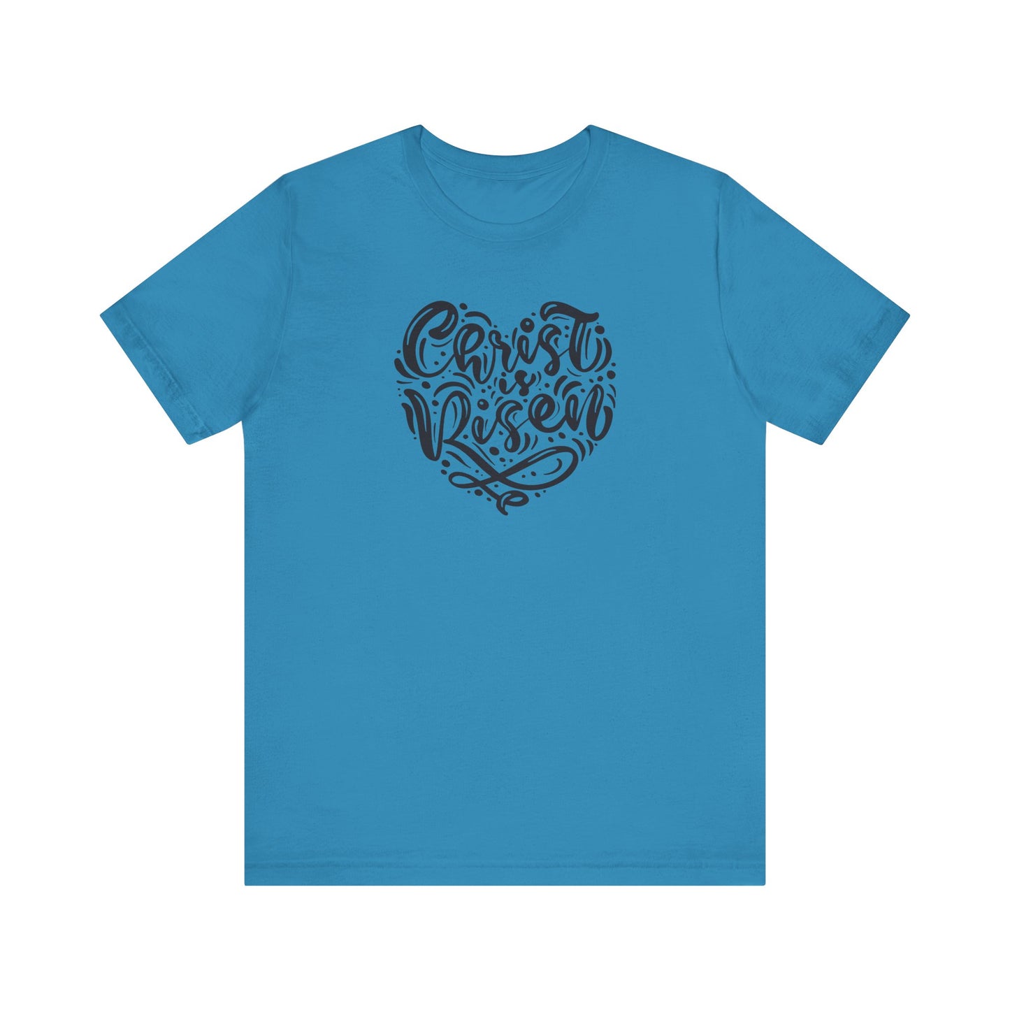 Unisex Jersey Short Sleeve Tee Easter 'Christ is Risen' Heart Shaped Black Print