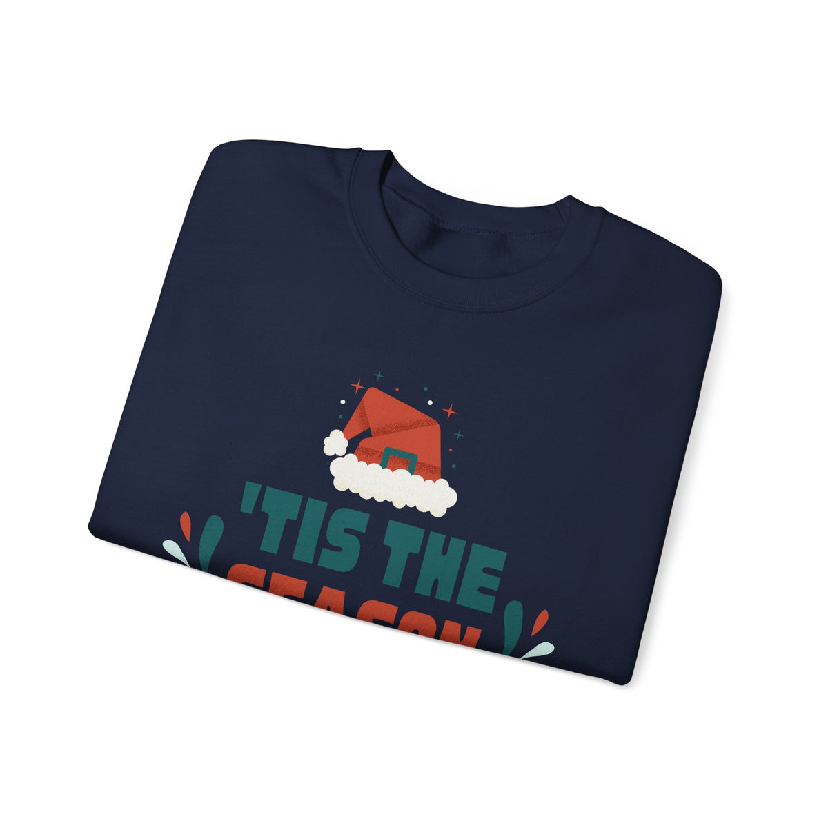 Unisex Heavy Blend Crewneck Sweatshirt 'Tis The Season To Be Jolly with Santa Hat & Lights 🎄✨