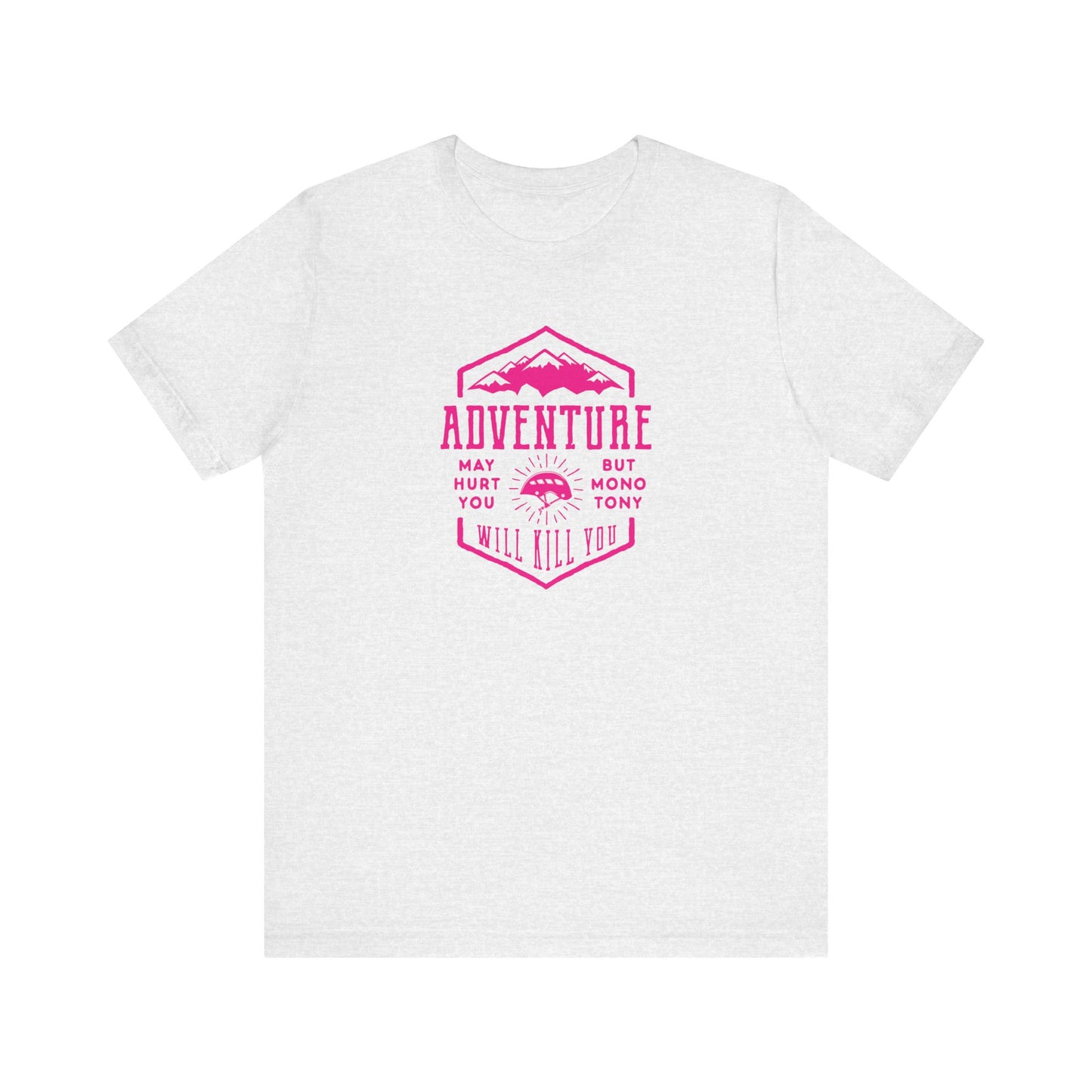 Unisex Jersey Short Sleeve Tee "Adventure" Pink Print