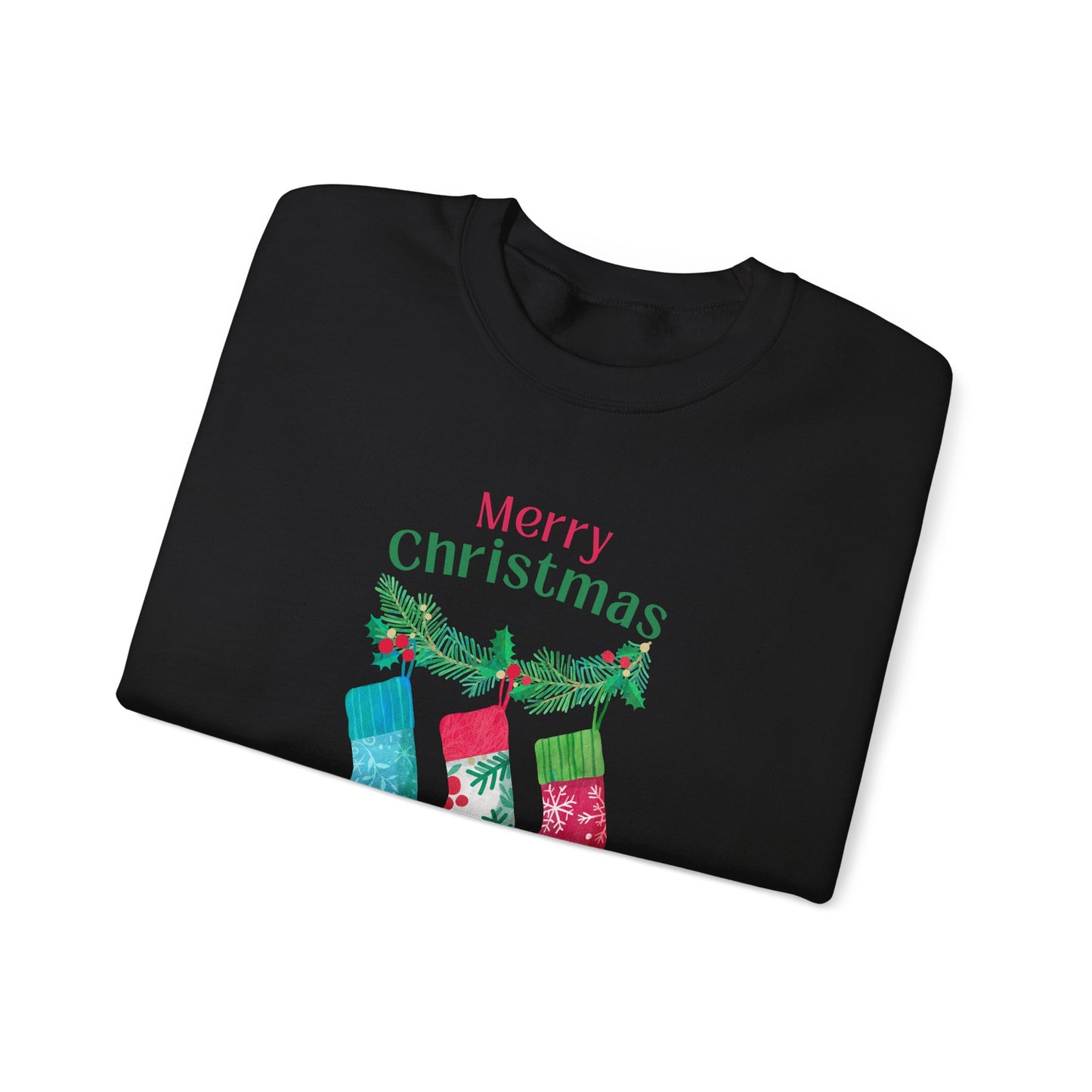 Unisex Heavy Blend Crewneck Sweatshirt Merry Christmas with Present Socks 🎄🎁✨