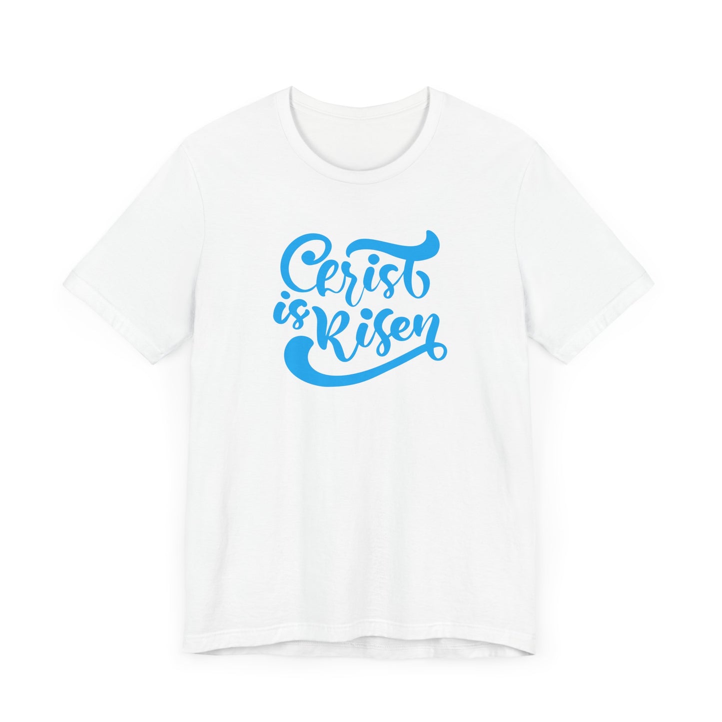 Unisex Jersey Short Sleeve Tee Easter 'Christ is Risen' Blue Print