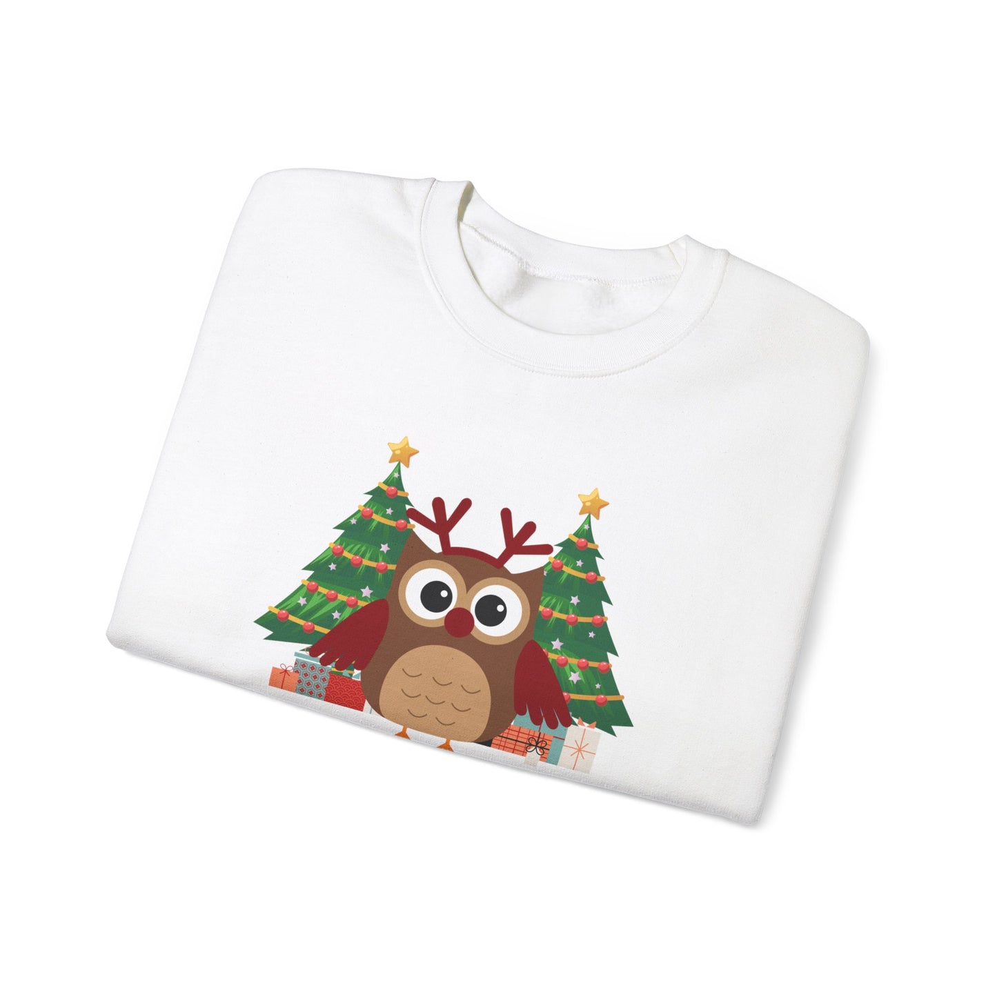 Unisex Heavy Blend Crewneck Sweatshirt Merry Christmas Owl with Antlers 🎄🦉✨